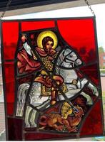 St Joris en de Draak - glas-in-lood raamhanger - afm 30x20cm, Ophalen of Verzenden, Zo goed als nieuw