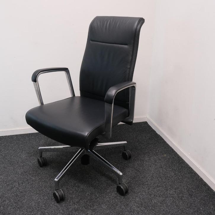 Kusch+Co, Vergaderstoel, Zwart Leer, Verrijdbaar, Huis en Inrichting, Stoelen, Gebruikt, Vijf, Zes of meer stoelen, Leer, Zwart