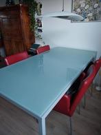Stevige tafel met glasplaatop, Huis en Inrichting, Tafels | Eettafels, Ophalen, Rechthoekig, 50 tot 100 cm