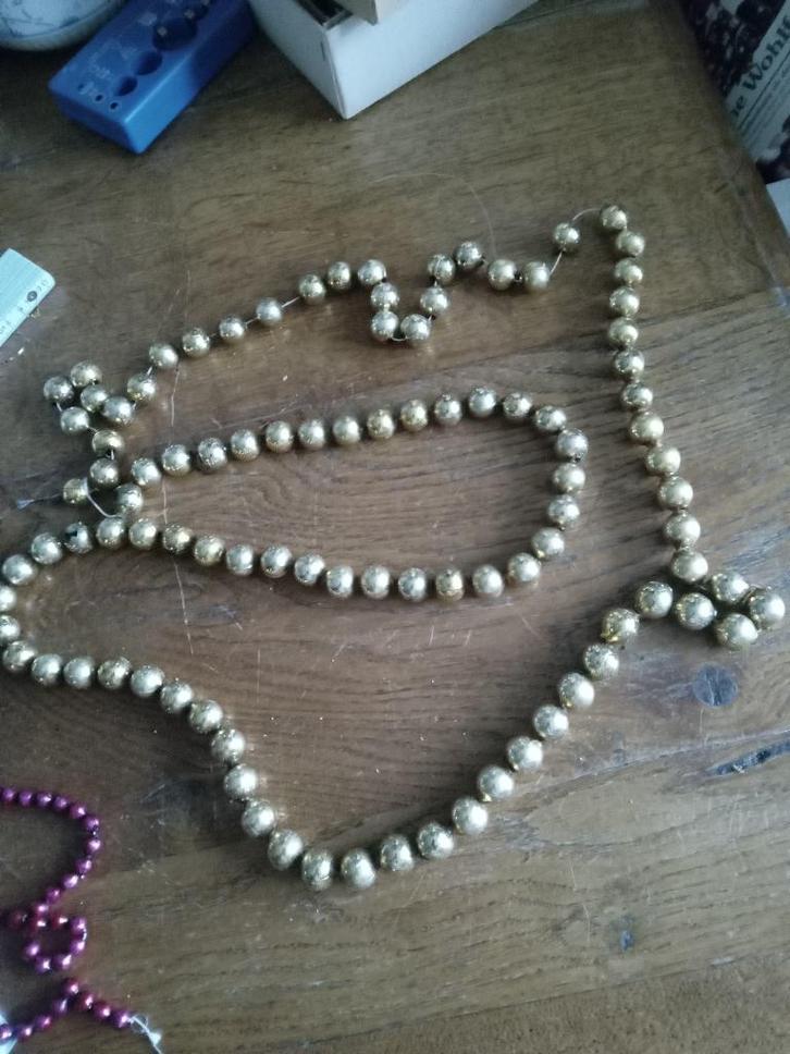 antieke goud kleurige kerstslinger van glas dikke kraal, Diversen, Kerst, Gebruikt, Ophalen of Verzenden