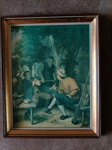 Mooi schilderijtje dorpsplein brocante beschikbaar voor biedingen