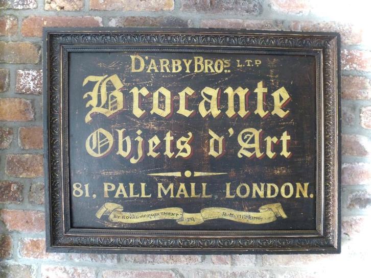 Uniek handgeschilderd houten bord Brocante / Engeland, Verzamelen, Merken en Reclamevoorwerpen, Zo goed als nieuw, Reclamebord