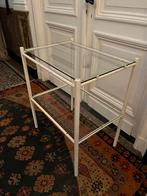 VINTAGE TAFEL MET GLAZEN BLADEN IJZER NACHTKAST TAFEL, Ophalen, Zo goed als nieuw, 75 cm of meer, 60 cm of meer