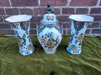 3-delig Delfts kaststel met poy, polychroom gebloemd decor., Verzenden