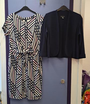 Georgedé jurk roze blauw wit + blauwe bolero mt 42-44 46655 beschikbaar voor biedingen