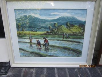 Heel mooi Indonesisch schilderij mensen werken o/h land gesi beschikbaar voor biedingen