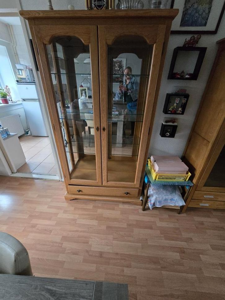 Grenen vitrinekast, Huis en Inrichting, Kasten | Vitrinekasten, Gebruikt, 150 tot 200 cm, 50 tot 100 cm, 25 tot 50 cm, Glas, Ophalen