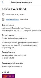 Edwin Evers Band 11 Februari 2 tickets, Tickets en Kaartjes, Twee personen, Februari