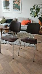 Retro stoelen Bruin Rood Leer met Chroom buisframe, Ophalen, Zo goed als nieuw, Bruin, Metaal