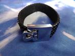 Zwarte Rekbare "Key" Armband -(Size: 17/21cm), Verzenden, Zo goed als nieuw, Zwart, Staal