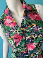Vintage jaren 80 peplum-jurk groen/bloemen maat 36, Verzenden, Vintage, Knielengte, Maat 36 (S)
