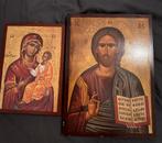 2 religieuze prenten afgebeeld op hout, Antiek en Kunst, Antiek | Religie, Ophalen of Verzenden