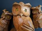 Prachtige set antieke houten wijze uilen, Ophalen of Verzenden