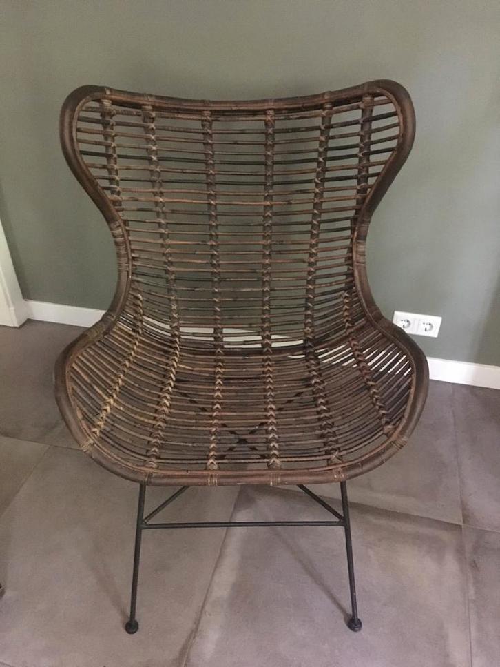 Fauteuil stoel Jasmine rotan/metaal bruin vlinderstoel riet, Huis en Inrichting, Fauteuils, Zo goed als nieuw, Metaal, Riet of Rotan
