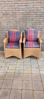 2 nette rieten fauteuils met kussens, z.g.a.n., Ophalen, Twee, Bruin, Riet of Rotan