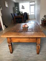 vintage eikenhouten Salontafel stoer robuust eikenhout tafel, Ophalen, Gebruikt, Frans brocante Ibiza boho bohemian India, 100 tot 150 cm