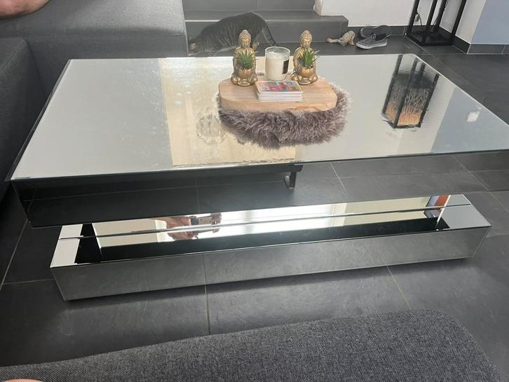 Glazen salontafel, Huis en Inrichting, Tafels | Salontafels, Zo goed als nieuw, Minder dan 50 cm, 50 tot 100 cm, 100 tot 150 cm