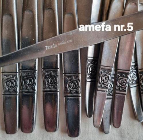 Bestek Amefa Stainless grote relief roos met blaadjes, Huis en Inrichting, Keuken | Bestek, Gebruikt, Rvs of Chroom, Ophalen of Verzenden