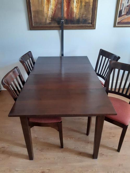Houten tafel 160- 240 x 90 incl 4 stoelen moet weg! Tilburg, Huis en Inrichting, Complete eetkamers, Gebruikt, 4 tot 6 stoelen