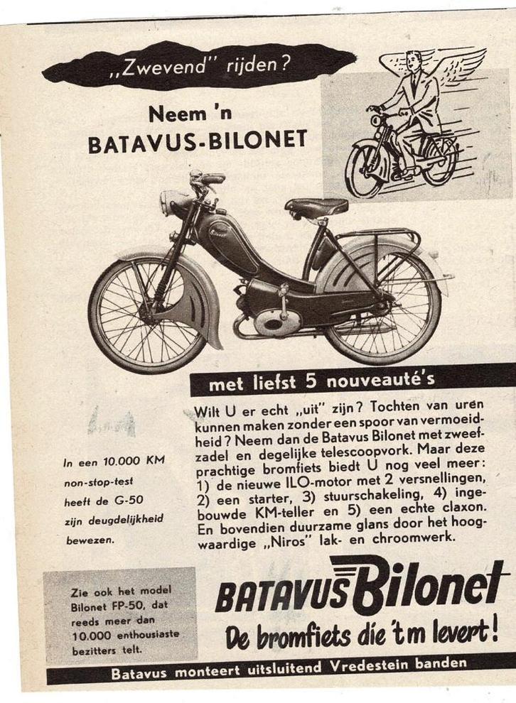 1 Originele  Advertentie BATAVUS BILONET BROMFIETS 1955, Verzamelen, Merken en Reclamevoorwerpen, Zo goed als nieuw, Overige typen