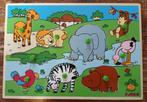 Houten knopjespuzzel. Jungle dieren. In doos., Ophalen of Verzenden, Zo goed als nieuw