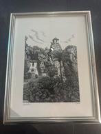 Ets/Tekening Guadalest (Spanje) in lijst, Antiek en Kunst, Kunst | Tekeningen en Foto's, Ophalen