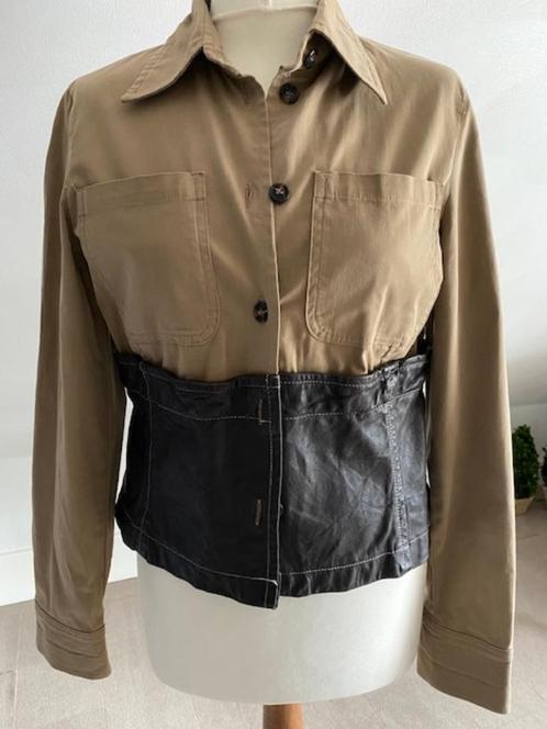 Qubha jasje khaki beige met bruin echt leer, Kleding | Dames, Jasjes, Kostuums en Pakken, Zo goed als nieuw, Jasje, Maat 38/40 (M)