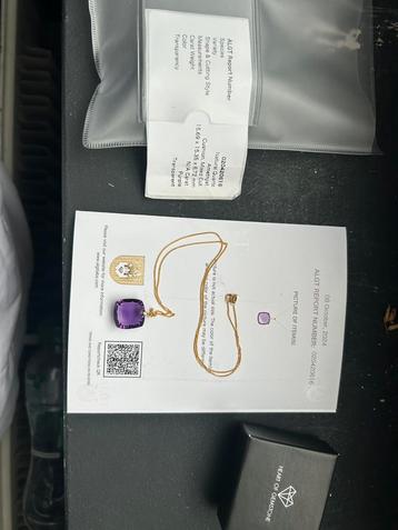 Ketting met hanger 18 karaat geel goud amethist beschikbaar voor biedingen