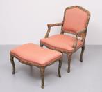 Set van Rococo fauteuil en voetenbank, jaren 90, Huis en Inrichting, Fauteuils, Ophalen, Rococo, Minder dan 75 cm, Zo goed als nieuw