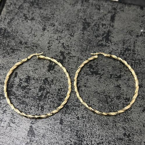 14k gouden oorbellen creolen wokkels groot, Sieraden, Tassen en Uiterlijk, Oorbellen, Ophalen of Verzenden