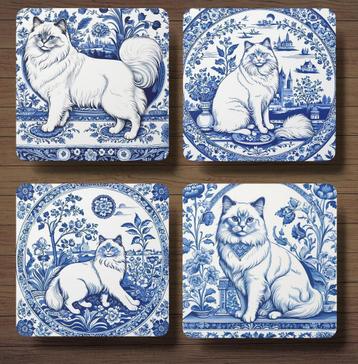 Heilige Birmaan Delfts Blauw onderzetters met houder beschikbaar voor biedingen
