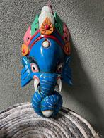 Prachtige unieke houtsnijwerk Ganesh masker uniek blauw, Ophalen of Verzenden