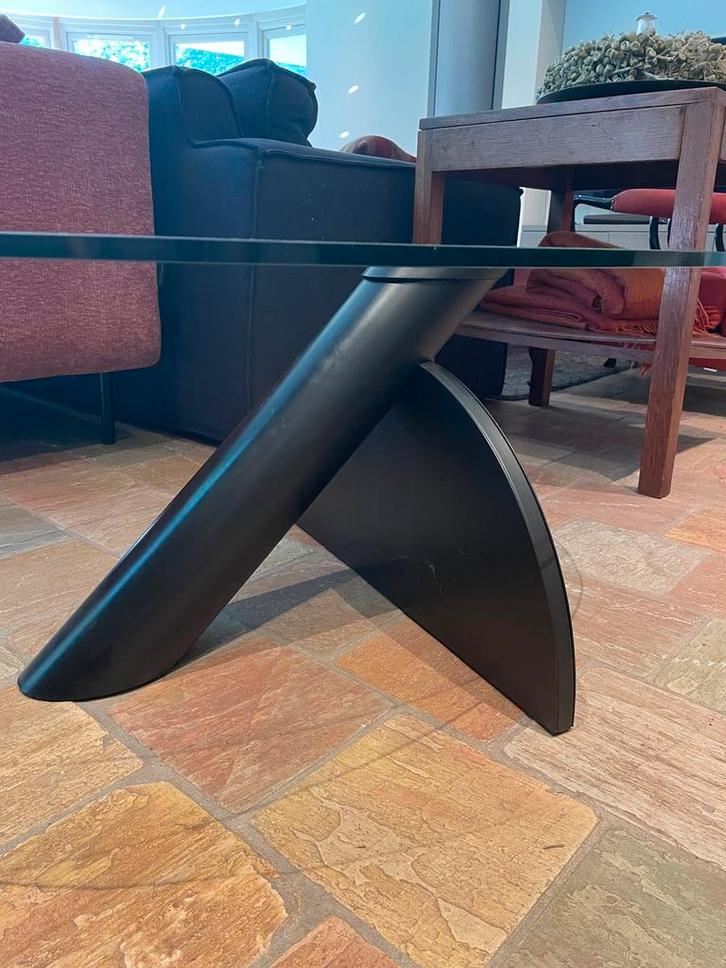 Retro Salon Bijzettafel Glas Zwarte Poot, Huis en Inrichting, Tafels | Salontafels, Gebruikt, Minder dan 50 cm, 50 tot 100 cm