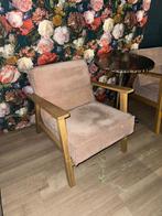 Fauteuil armfauteuil natural oak luxe stof rose 2 stoelen, Gebruikt, Minder dan 75 cm, Stof, 50 tot 75 cm