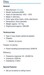 Grundig Audiorama 8000 Space Age luidsprekers, Audio, Tv en Foto, Luidsprekers, Zo goed als nieuw, Minder dan 60 watt, Front, Rear of Stereo speakers