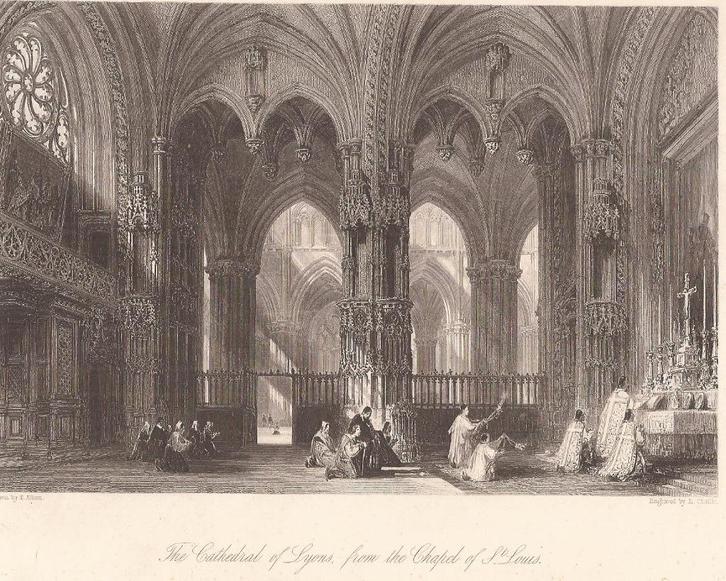 The Cathedral of Lyons, from the Chapel of St. Louis, Antiek en Kunst, Kunst | Etsen en Gravures, Ophalen of Verzenden