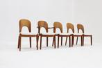 5 Vintage Deense eetkamer stoelen van Niels Koefoed, Huis en Inrichting, Stoelen, Ophalen, Bruin, Stof, Vijf, Zes of meer stoelen