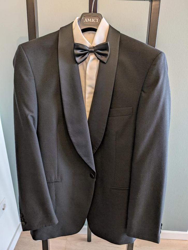 Smoking maat 48, Kleding | Heren, Kostuums en Colberts, Zo goed als nieuw, Maat 48/50 (M), Zwart, Ophalen