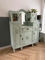 Antieke kast met spiegel en glas in lood, Huis en Inrichting, Kasten | Buffetkasten, Ophalen, Glas, 50 tot 100 cm, Zo goed als nieuw