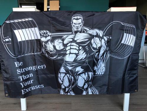 Fitness Vlag - Wees Sterker Dan Je Excuses, Huis en Inrichting, Woonaccessoires | Overige, Zo goed als nieuw, Ophalen