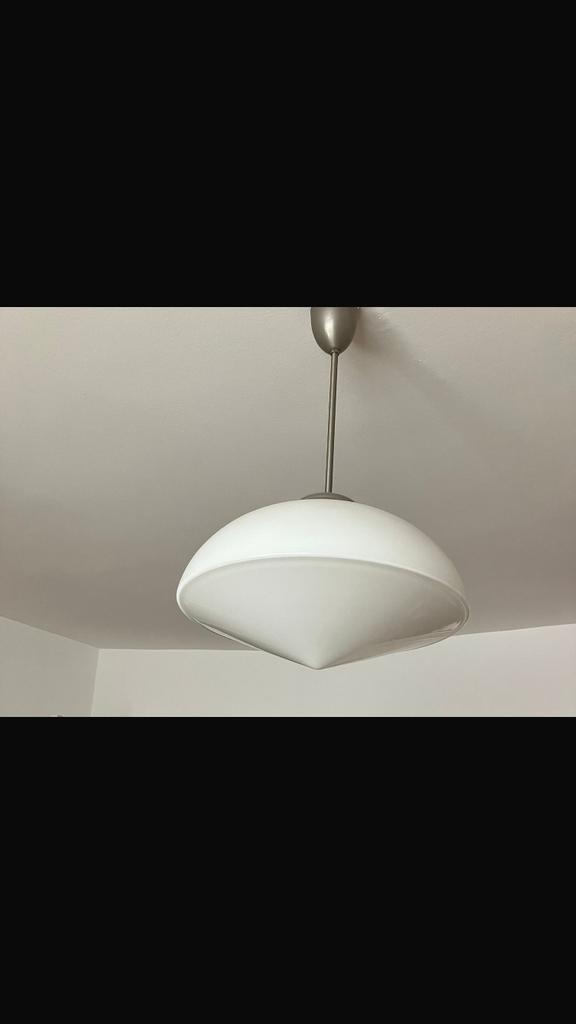 Gispen ‘diamant’ Plafondlamp opaalglas aan Stang, Huis en Inrichting, Lampen | Hanglampen, Gebruikt, Minder dan 50 cm, Glas, Ophalen