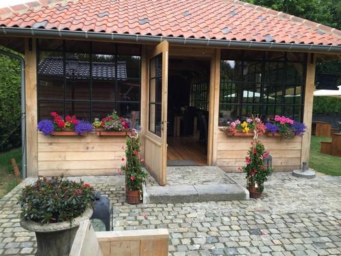 Chalet van 100m², Doe-het-zelf en Verbouw, Hout en Planken, Zo goed als nieuw, Overige typen, Eiken, 300 cm of meer, Geïmpregneerd