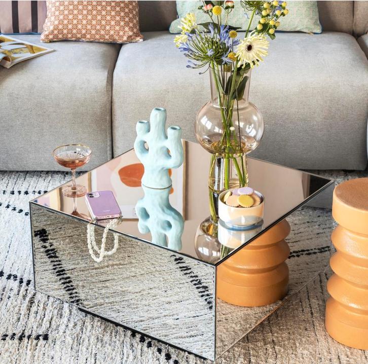 Eyechatcher!! Spiegel Salontafel 60x60x35, Huis en Inrichting, Tafels | Salontafels, Zo goed als nieuw, Minder dan 50 cm, 50 tot 100 cm