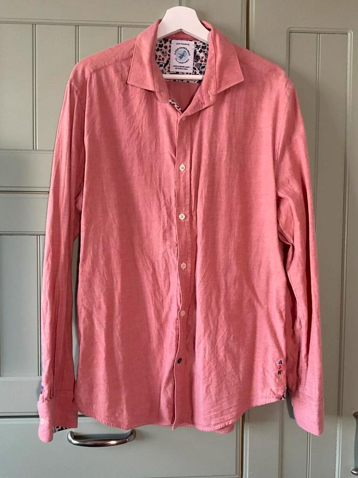A Fish Named Fred roze maat XL met leuke details, Kleding | Heren, Overhemden, Zo goed als nieuw, Halswijdte 43/44 (XL), Roze