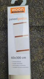 Nieuw: 6x paneelgordijn, beige stof met donker houten latten, Huis en Inrichting, Stoffering | Gordijnen en Lamellen, 200 cm of meer