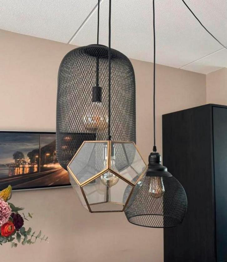 3x hanglamp, Huis en Inrichting, Lampen | Hanglampen, Zo goed als nieuw, Minder dan 50 cm, Glas, Metaal, Ophalen of Verzenden