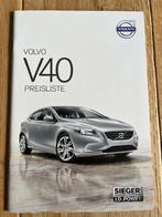 Volvo V40 prijslijst autofolder 2013 brochure, Ophalen of Verzenden, Volvo, Zo goed als nieuw