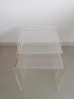 Plexiglas 3-delige set nest-tafels, miniset. Retro, vintage,, Ophalen, Minder dan 45 cm, Gebruikt, 60-ies, 70-ies, 80-ies, retro, vintage, tijdloos
