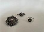 Zilveren Goese knoop broche, ring en oorbel, Ophalen, Gebruikt, 17 tot 18, Dame