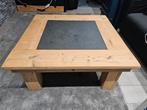 Houten salontafel met dik natuurstenen blad, Ophalen, 100 tot 150 cm, Vierkant, 50 tot 100 cm